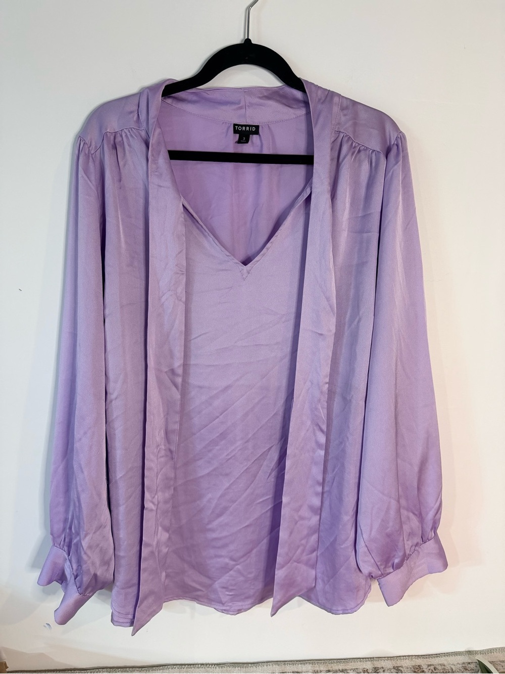 Torrid light purple tie neck blouse